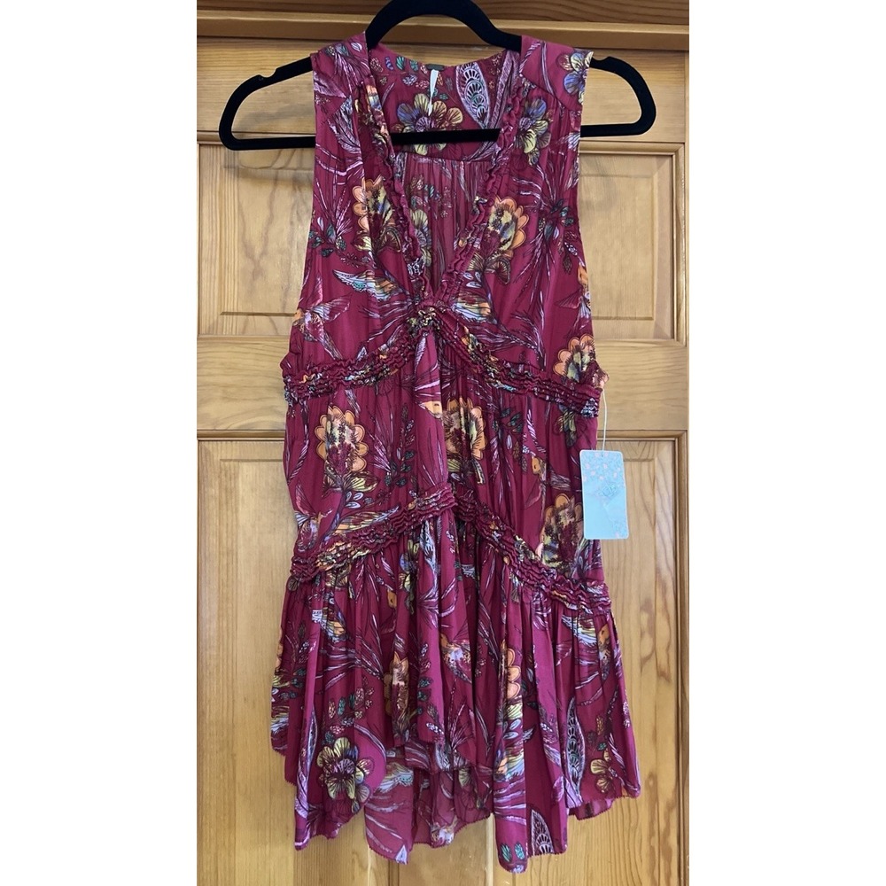 Free People Purple Haze Tunic Top Tiered Floral Sleeveless Sz Xs